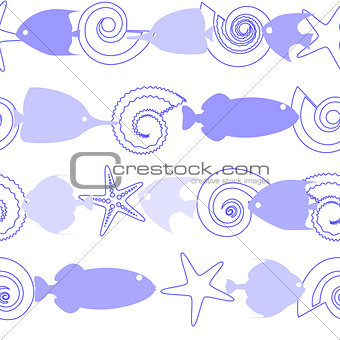 Seamless pattern with sea life on white
