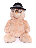 Teddy bear with glasses and hat