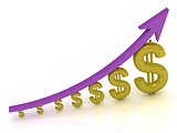 3D Illustration of the growth of the dollar 