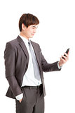  asian smart businessman holding smart phone 