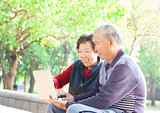 happy Senior couple surfing on internet with laptop