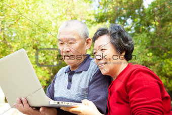 happy  Senior couple learning with laptop