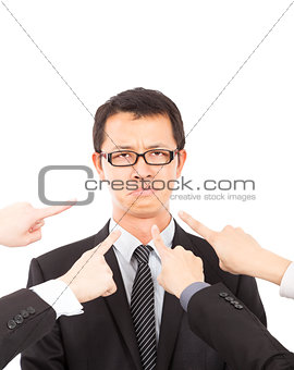 hands pointing towards business man