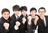 happy asian business team with success gesture