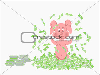 Pig Waving Money