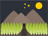 Mountain and tree view night illustration