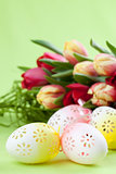 Flowery Easter eggs and tulips