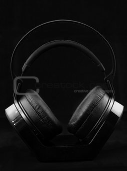Headphones on black background