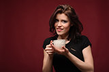beautiful woman with cup of tea or coffee 