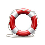 Red life buoy on white background.