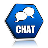 chat with speech bubbles sign in blue hexagon button