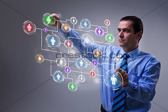 Businessman accessing modern social networking interface
