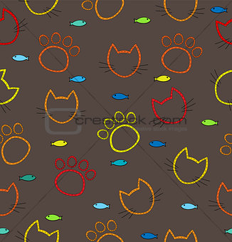Pattern with traces of the cat and the cat face outline. 