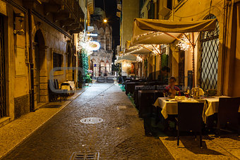 Outdoor Restaurant in the Sidewalk of Piazza Bra in Verona, Vene