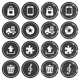 Web navigation icons on retro labels set