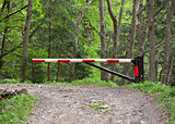 Barrier, blocking the road into the woods