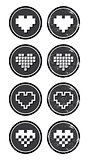 Love pixelated hearts retro labels set - vector
