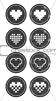 Love pixelated hearts retro labels set - vector