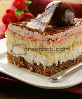 piece of cake with cream and chocolate