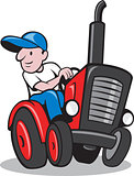 Farmer Driving Vintage Tractor Cartoon