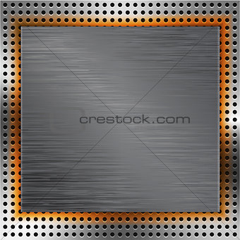 Abstract background with brushed metal inset and orange light