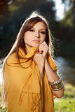 young beautiful woman wear scarf in her shoulders