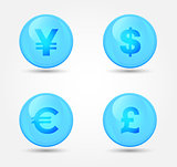 Currency signs on glossy icons