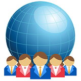 Business men and women with globe