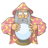Wizard in pink cape with magic ball