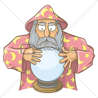 Wizard in pink cape with magic ball