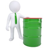 3d white man and a green barrel