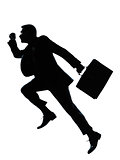 one business man jumping running silhouette