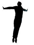 one business man jumping flying wellness silhouette