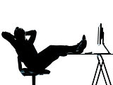 one business man computer computing relaxing silhouette