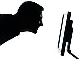 one business man face silhouette with computer screen display 