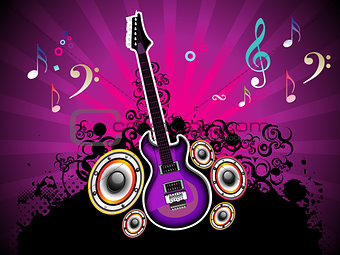 abstract colorful musical night with guitar