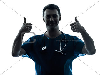 doctor man silhouette two thumb ups gesture portrait