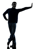 man leaning smiling friendly silhouette full length