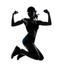 woman runner jogger jumping powerful