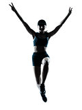 woman runner jogger jumping victorious