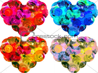 Watercolor hearts isolated on white background
