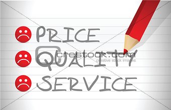 evaluate price, quality and service