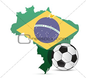Brazilian flag map and soccer ball isolated