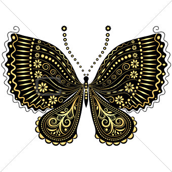Fantasy vintage black-gold butterfly