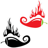 Red hot chili peppers on white background. Vector illustration