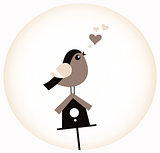 Cute Valentine Bird with a Birdhouse ( retro brown )