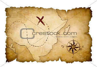 Pirates treasure map with marked location