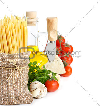 Spaghetti and ingredients.