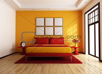 Red and orange contemporary bedroom