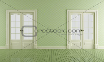 Green vintage room with sliding doors